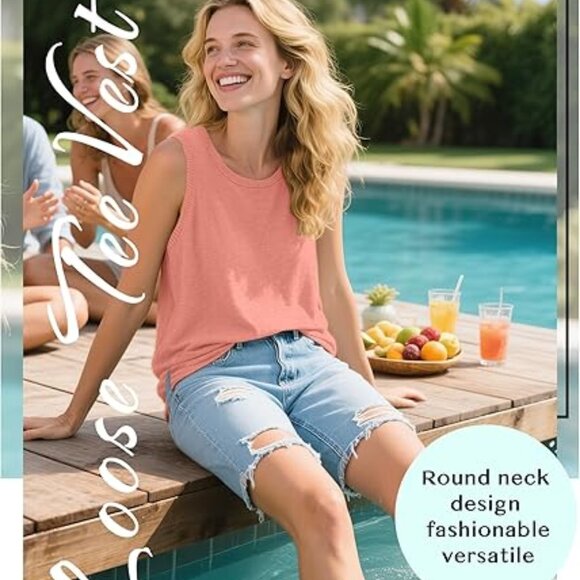 3 Pack Women's Sleeveless Tank Tops, Cotton Summer Crewneck Split Side Ribbed - Picture 4 of 8